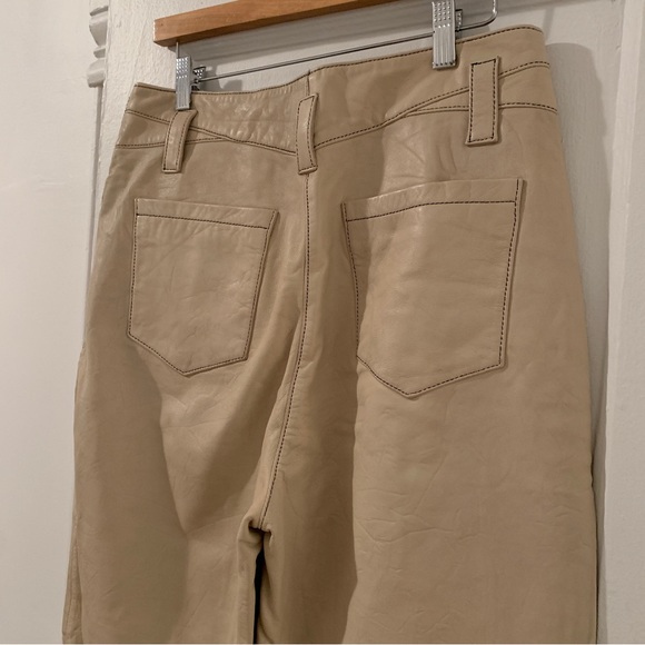 Topshop cream genuine leather high waisted pleated trousers - 8 - Picture 7 of 16